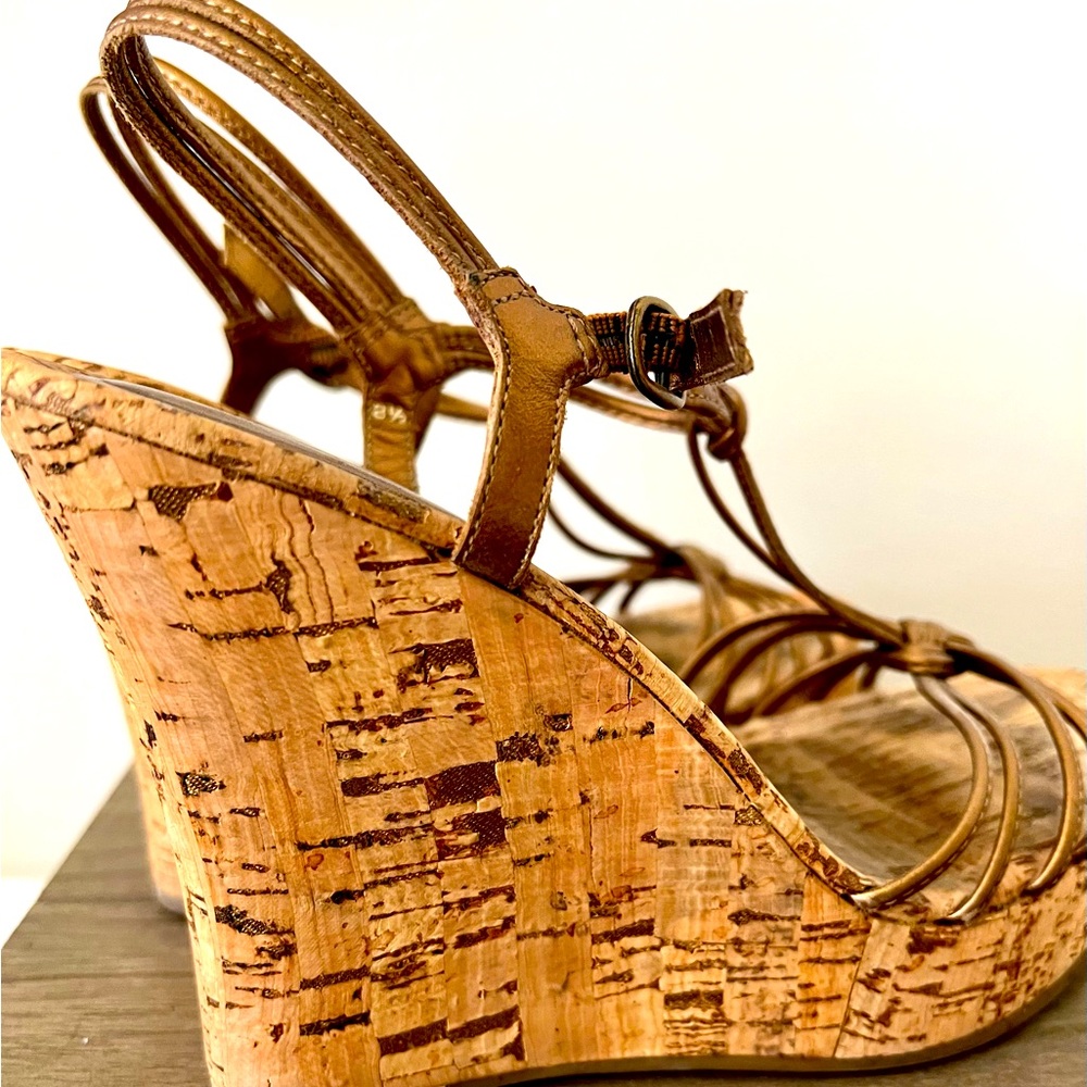 Banana Republic gold sandals with cork heel.